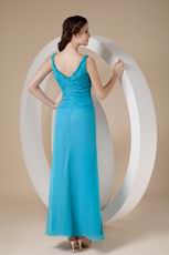 Ankle-length Straps Teal Chiffon Prom Dress Stores Online