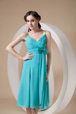 Spaghetti Straps Tea-length Chiffon Bridesmaid Dress