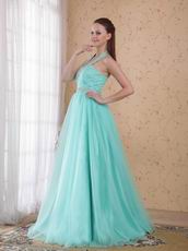 Popular Empire Halter Floor-length Aqua Beaded Lady Prom Dress