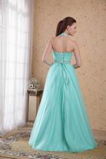 Popular Empire Halter Floor-length Aqua Beaded Lady Prom Dress