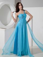 One Shoulder Floor-length Aqua Chiffon Prom Dress 2014