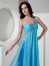 One Shoulder Floor-length Aqua Chiffon Prom Dress 2014