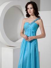 One Shoulder Floor-length Aqua Chiffon Prom Dress 2014