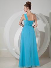 One Shoulder Doger Blue Long Prom Dress With Side Spit