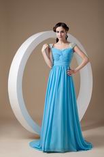 Beaded Cap Sleeves Prom Dress By Aqua Blue Chiffon Fabric