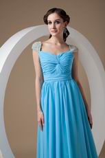 Beaded Cap Sleeves Prom Dress By Aqua Blue Chiffon Fabric