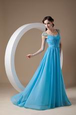 Beaded Cap Sleeves Prom Dress By Aqua Blue Chiffon Fabric