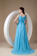 Beaded Cap Sleeves Prom Dress By Aqua Blue Chiffon Fabric