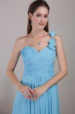 One Shoulder Baby Blue Chiffon Bridesmaid Dress For Cheap