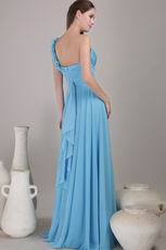 One Shoulder Baby Blue Chiffon Bridesmaid Dress For Cheap