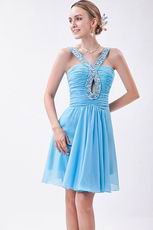 Girls Best Choose V-Neck Sky Blue Graduation Dress