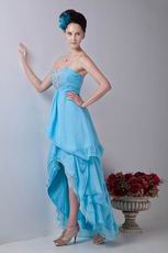 Unique High Low Skirt Aqua Blue Chiffon Prom Dress Cheap Price