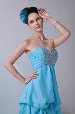 Unique High Low Skirt Aqua Blue Chiffon Prom Dress Cheap Price