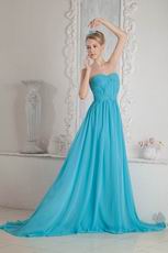 Cheap Sweetheart Cirss Cross A-line Skirt Blue Chiffon Prom Dress