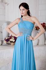 One Shoulder Cross Back Aqua Chiffon Women In Party Prom Dress