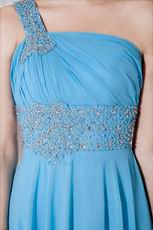 One Shoulder Cross Back Aqua Chiffon Women In Party Prom Dress