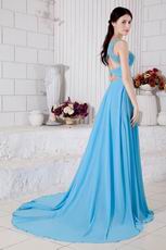 One Shoulder Cross Back Aqua Chiffon Women In Party Prom Dress