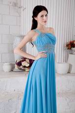 One Shoulder Cross Back Aqua Chiffon Women In Party Prom Dress