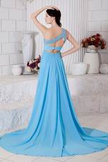 One Shoulder Cross Back Aqua Chiffon Women In Party Prom Dress