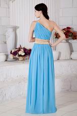 One Shoulder Neck Aqua Blue Prom Dress With Front Split