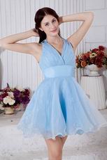 Discount V-Neck Cross Back A-line Baby Blue Short Prom Dress