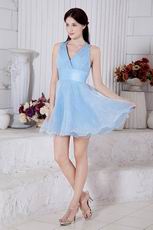 Discount V-Neck Cross Back A-line Baby Blue Short Prom Dress