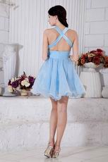 Discount V-Neck Cross Back A-line Baby Blue Short Prom Dress