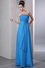 Front Flowers Decorate Dodger Blue Long Bridesmaid Dress