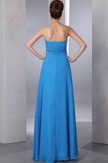 Front Flowers Decorate Dodger Blue Long Bridesmaid Dress