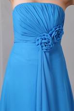 Front Flowers Decorate Dodger Blue Long Bridesmaid Dress