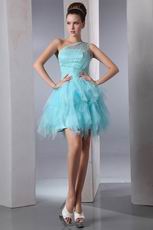 Cute One Shoulder Cascade Skirt Aqua Graduation Dress