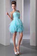 Cute One Shoulder Cascade Skirt Aqua Graduation Dress