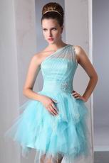 Cute One Shoulder Cascade Skirt Aqua Graduation Dress