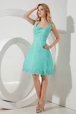 Unique Square Turquoise Lace Junior Graduation Dress