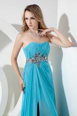 Cheap Strapless Front Split Aqua Evening Dress 2014