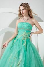 Fashionable Strapless Turquoise Blue Puffy Quinceanera Dress