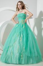 Fashionable Strapless Turquoise Blue Puffy Quinceanera Dress