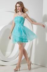 Simple Strapless Layers Turquoise Organza Graduation Dress