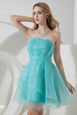 Simple Strapless Layers Turquoise Organza Graduation Dress