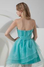 Simple Strapless Layers Turquoise Organza Graduation Dress