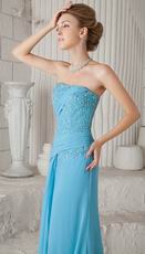 Column Strapless Front Split Skirt Aqua Blue Prom Celebrity Dress