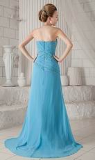 Column Strapless Front Split Skirt Aqua Blue Prom Celebrity Dress