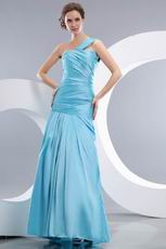 One Shoulder Corset Back Mermaid Light Sky Blue Prom Dress