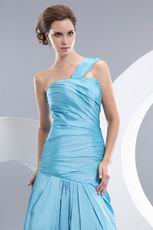 One Shoulder Corset Back Mermaid Light Sky Blue Prom Dress