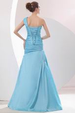 One Shoulder Corset Back Mermaid Light Sky Blue Prom Dress