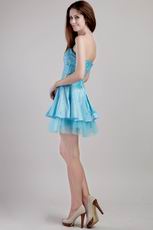 Aqua Blue Sweetheart Mini Sequined Cocktail Party Dress