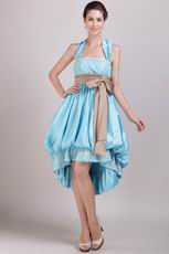 Halter Bowknot Strap High-low Aqua Blue Short Prom Dress