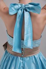 Halter Bowknot Strap High-low Aqua Blue Short Prom Dress