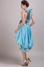 Halter Bowknot Strap High-low Aqua Blue Short Prom Dress
