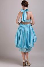 Halter Bowknot Strap High-low Aqua Blue Short Prom Dress